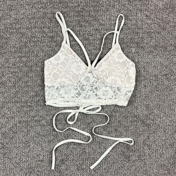 PrettyLittleThing Bralette Top Womens US 4 White Lace Strappy Boho Romantic - Picture 1 of 7